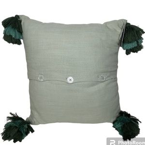 Textured Button Triple Tassel Accent Throw Square Pillow Nordstrom NWT Green
